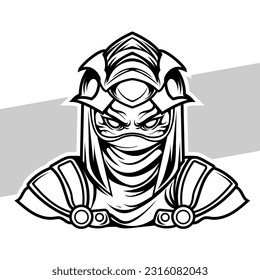 Schwarz-Weiß Ninja Concept Style für Abzeichen, Emblem und T-Shirt-Druck und Tattoos Ninja-Illustration 