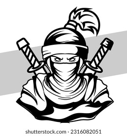 Black and white ninja Concept style for badge, emblem and tshirt printing and Tattoos ninja illustration 