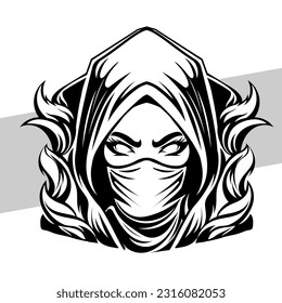 Black and white ninja Concept style for badge, emblem and tshirt printing and Tattoos ninja illustration 