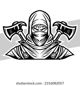 ninja en blanco y negro Estilo de concepto para la impresión de insignias, emblemas y camisetas y ilustración de Tattoos ninja 