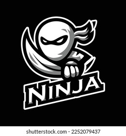 Black and white ninja logo mascot. Ninja Esport logo design.