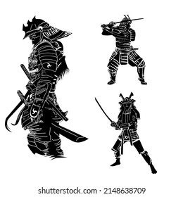 black and white ninja samurai body position illustration design