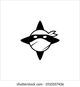 Schwarz-Weiß-Ninja-Waffen-Logo-Design-Cartoon