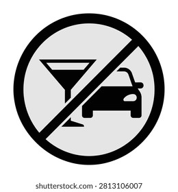 Black and white no drinking and driving sign with a cocktail glass and car