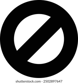A black and white no entry sign. The sign is circular and has a white line dividing it in half