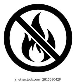 Black and white no fire icon vector sign symbol. Prohibition of fire and open flame safety warning sign. Warning symbol for flammable areas and safety regulations.