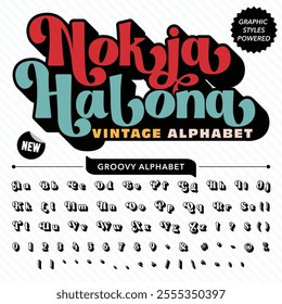 Black and white Nokia Halona Groovy Retro Vintage Display Bold Font alphabet.