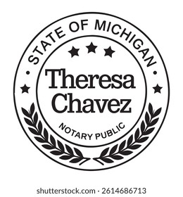 Black and white notary public stamp featuring Theresa Chavez, State of Michigan.