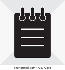 Black and white notebook icon. Vector illustration