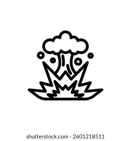 Black and white nuclear explosion icon featuring a cloud and shockwave in outline style great for safety and hazard related projects.