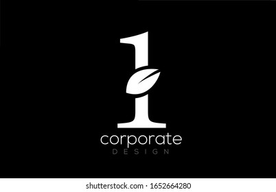 black and white number 1 one leaf logo icon design for company and business. Suitable for a logotype