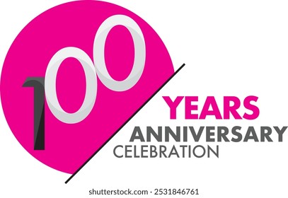 preto e branco número de 100 anos estilo logotipo de celebração de aniversário em círculo cor rosa, isolado no fundo branco.