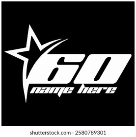 Black and white number 60 design, star shape, cool racing icon.