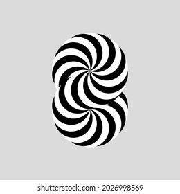 Black and white number 8 optical Illusion. Vector illustration.