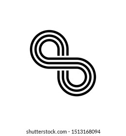 Black and white number eight logo template made of repeating circles, vector illustration isolated on white background. - Vector