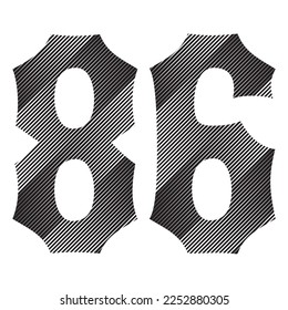 Ilustración De 6 Vectores En Blanco Y Negro. Número 86 Aislado En Un Fondo Blanco