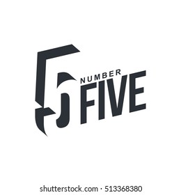 Black and white number five diagonal logo template, vector illustrations isolated on white background. Graphic logo with diagonal logo with number five