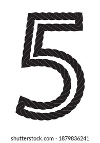 Black and white number five made from rope Isolated on white background. Vector Illustration EPS10.
