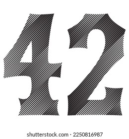 Black And White Number Forty Two Vector Illustration. Number 42 Isolated On A White Background