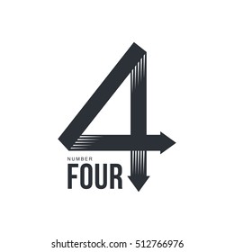 Black and white number four logo formed by two arrows, vector illustrations isolated on white background. 