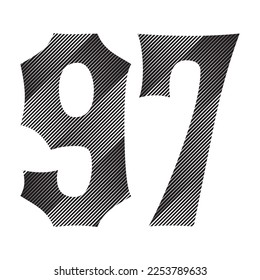 Black And White Number Ninety Seven Vector Illustration. Number 97 Isolated On A White Background