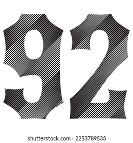 Schwarz-Weiß-Nummer 92 Vektorgrafik. Nummer 92 einzeln auf weißem Hintergrund