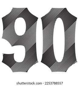 Schwarz-Weiß-Nummer 90 Vektorgrafik. Nummer 90 einzeln auf weißem Hintergrund