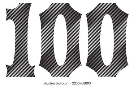 Black And White Number One Hundred Vector Illustration. Number 100 Isolated On A White Background