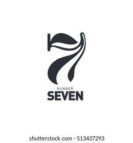 Black and white number seven logo template formed by wheat ear, vector illustration isolated on white background. Black and white number seven graphic logotype for farm, organic products