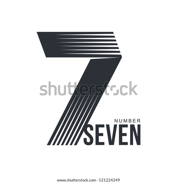 Black and white number\
seven logo template formed by repeating lines, vector illustration\
isolated on white background. Black and white number seven graphic\
logotype