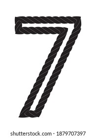 Black and white number seven made from rope Isolated on white background. Vector Illustration EPS10.