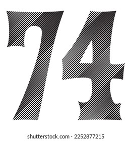Black And White Number Seventy Four Vector Illustration. Number 74 Isolated On A White Background
