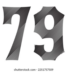 Black And White Number Seventy Nine Vector Illustration. Number 79 Isolated On A White Background