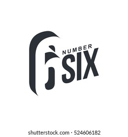 Black and white number six diagonal logo template, vector illustrations isolated on white background. 