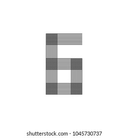 Black and white number six logo template formed by repeating lines, vector illustration isolated on white background. Black and white number six graphic logotype