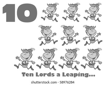 Black And White Number Ten And Text By Lords A Leaping