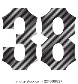 Black And White Number Thirty Eight Vector Illustration. Number 38 Isolated On A White Background
