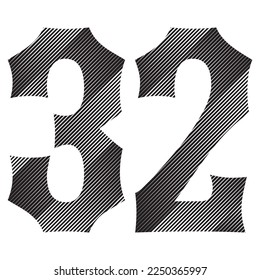 Black And White Number Thirty Two Vector Illustration. Number 32 Isolated On A White Background