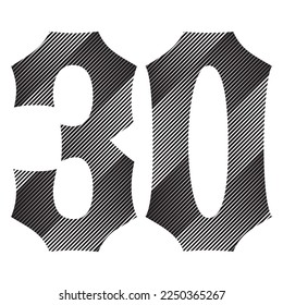 Black And White Number Thirty Vector Illustration. Number 30 Isolated On A White Background