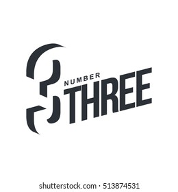 Black and white number three diagonal logo template, vector illustrations isolated on white backgroun three dimensional number three