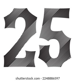 Black And White Number Twenty Five Vector Illustration. Number 25 Isolated On A White Background
