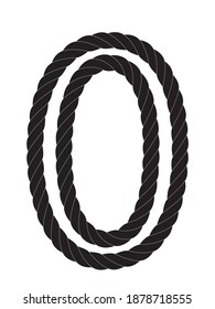 Black and white number zero made from rope Isolated on white background. Vector Illustration EPS10.