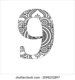Black and white Numbers mandala coloring page