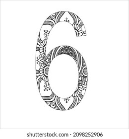 Black and white Numbers mandala coloring page