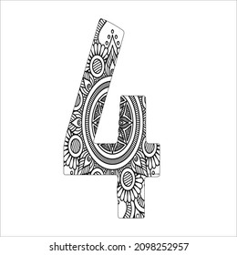 Black and white Numbers mandala coloring page