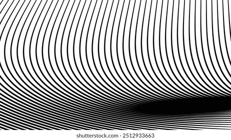 Black and white oblique curved lines background vector image for backdrop or presentation