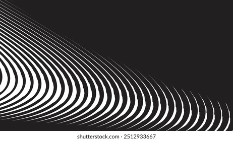 Black and white oblique curved lines background vector image for backdrop or presentation