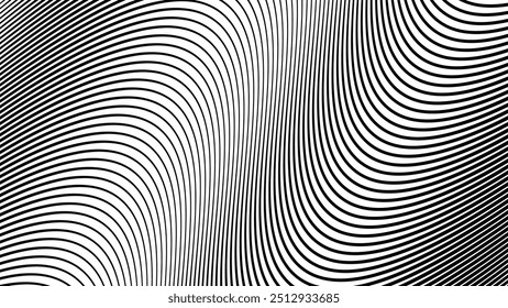 Black and white oblique curved lines background vector image for backdrop or presentation