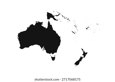 Mapa Simples da Oceania em Preto e Branco