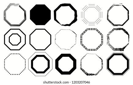 Black and white Octagon Pack 15 in 1. Vector illustration